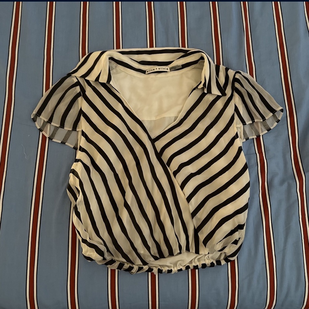 alice+olivia crop striped blouse